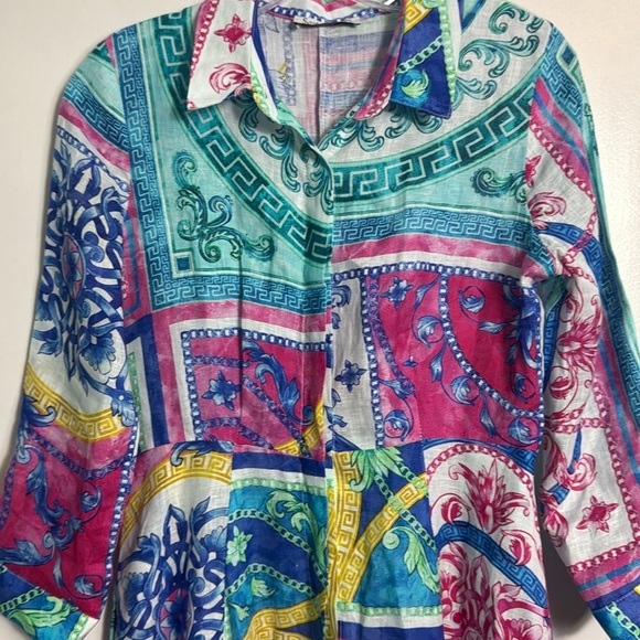 Sesto Senso Italian Linen Printed Button Up Maxi Shirtdress Medium Europe - Picture 6 of 12